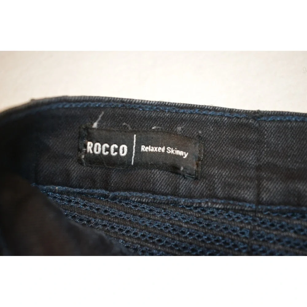 True Religion Rocco Relaxed Skinny Moto Jeans Mens 36 Indigo Blue Ribbed Denim